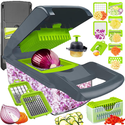 Pro-Series 16-in-1 Vegetable Chopper, Dewpeton Mandoline Slicer, Veggie Chopper, Food Chopper with Container, Vegetable Cutter & Spiralizer for Onion Salad (Home Essential Gadget & Kitchen)