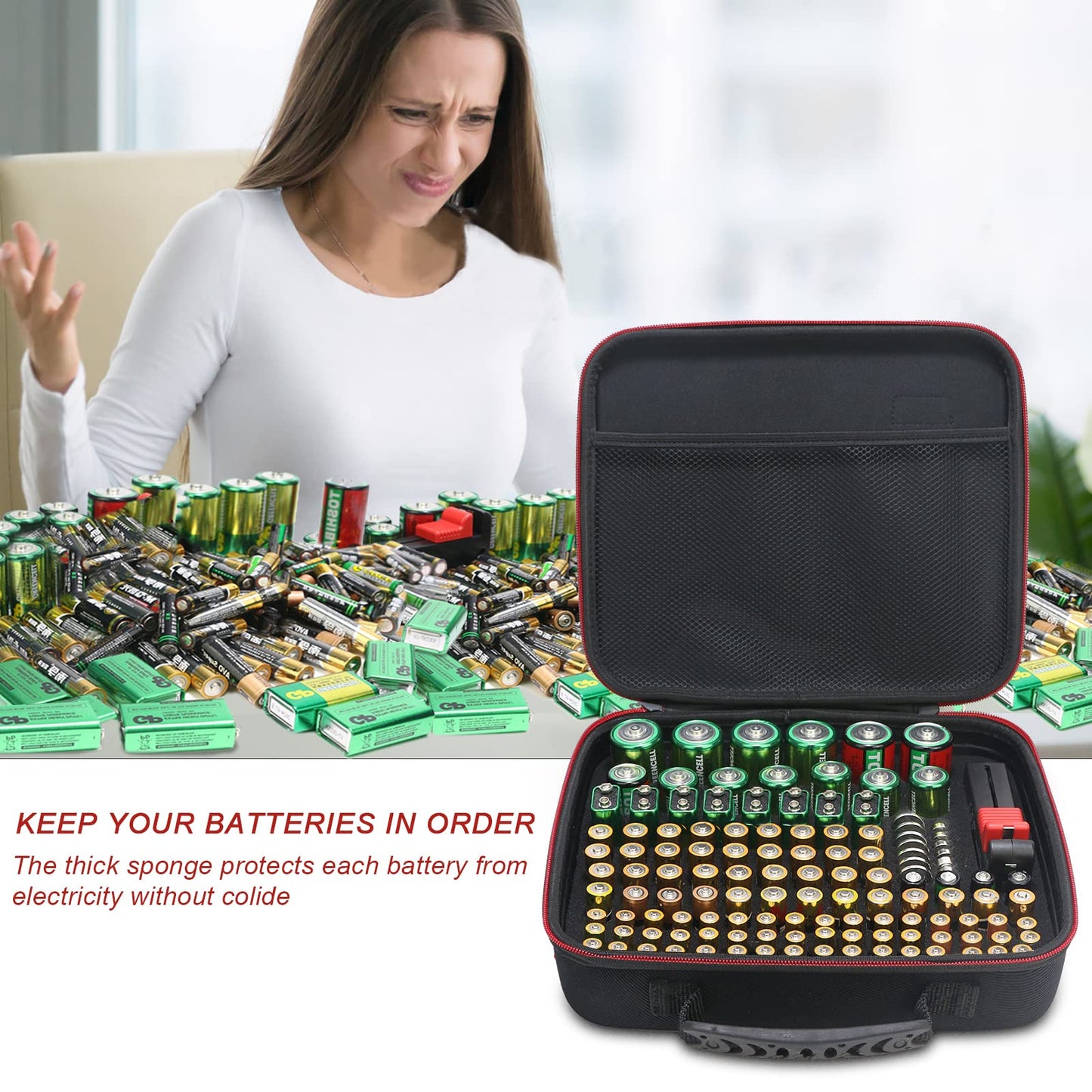 Glamgen Battery case organizer with Tester (BT168), Battery Storage case Holds 126 Batteries Various Sizes AAA AA C D 9V Lithium 3V, Batteries Holder Organizer