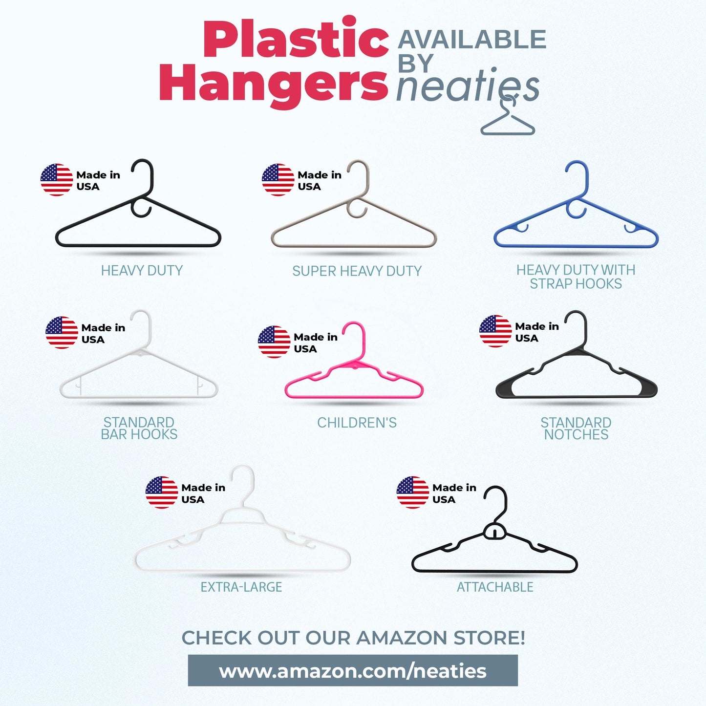Made in USA Heavy Duty Clothes Hangers Bulk - 20, 30, 50, 100 Pack Available - Strong Plastic Hangers for Jackets, Coats, Closet and Clothing (18pk White)