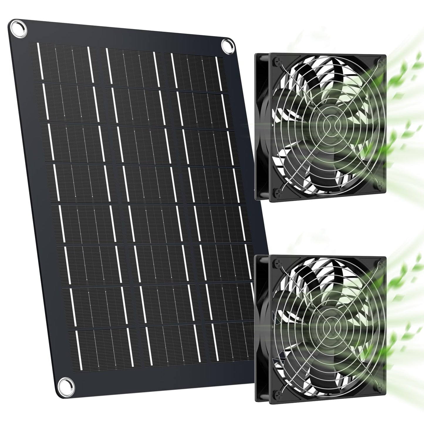 MARBERO 4.7 Inch Solar Powered Fan Kit, 15W Solar Panel with 2 Waterproof Fans, Intake or Exhaust Air Fan wtih 13 Ft Cable for Outside Backyard Chicken Coops, Greenhouses, Dog Houses, Pet Houses