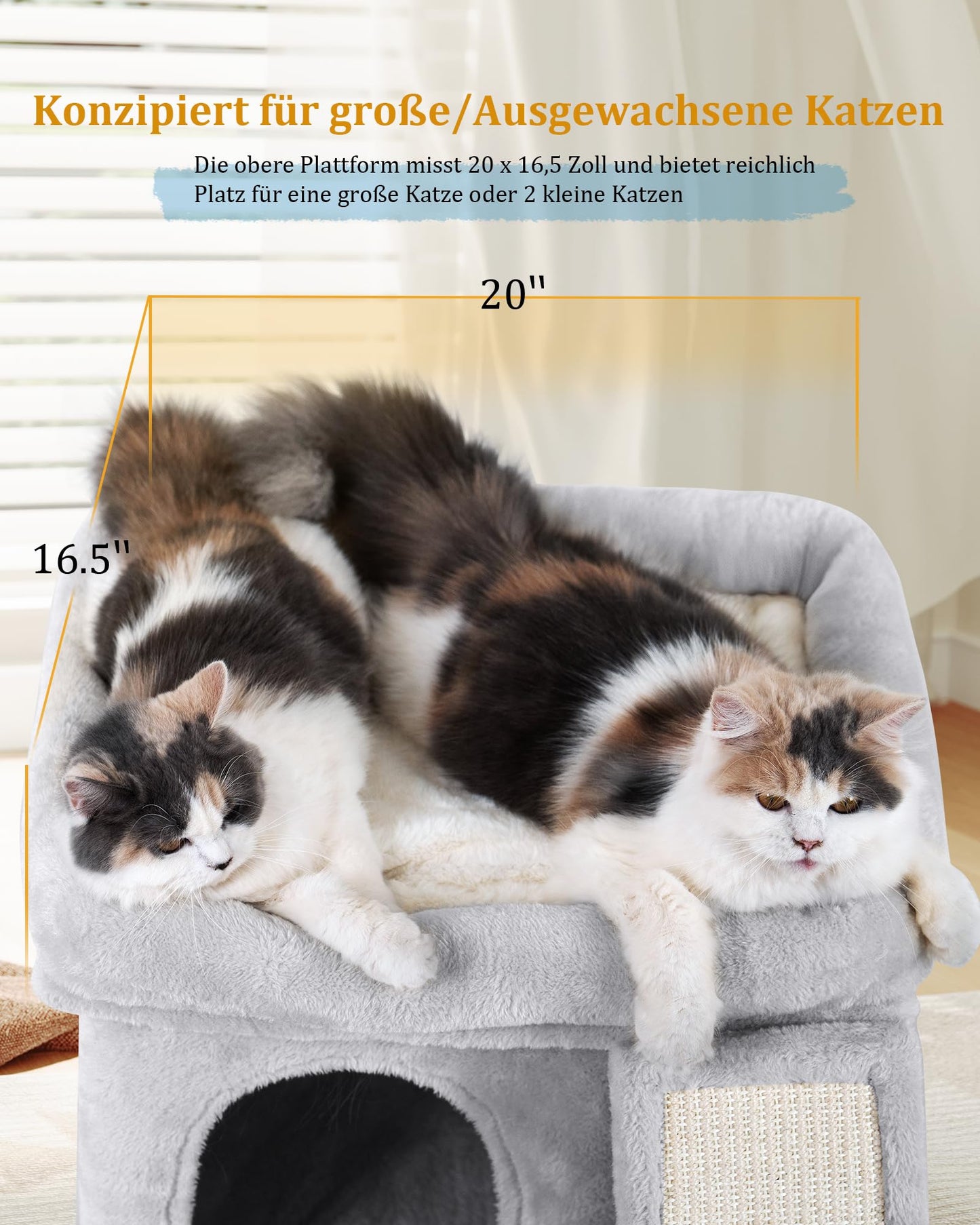 Aechonow 14in Cat Tree Tower with 20 * 16.5in Perch Bed and Washable Top for Large Adult Cats, Condo and Scratching Post for Indoor Kitten Pet, Light Gray