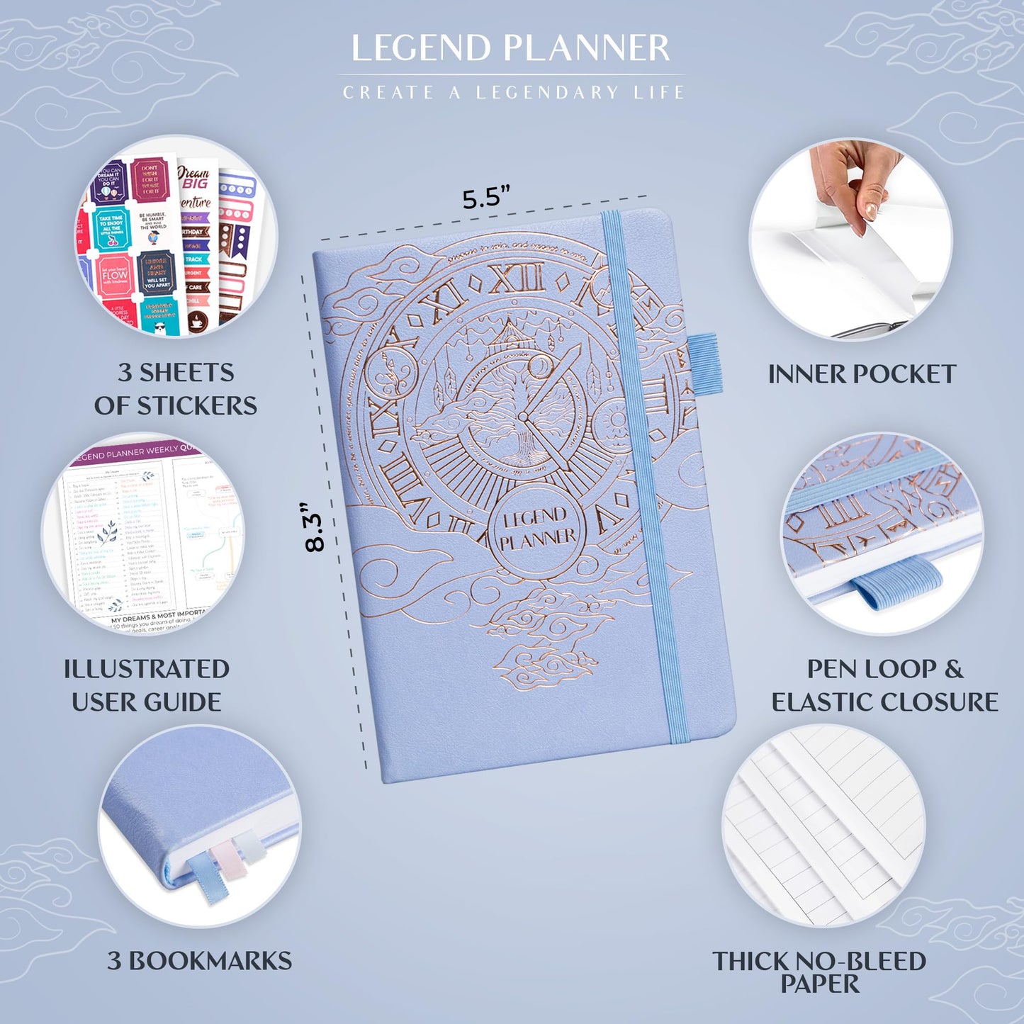 Legend Planner – Weekly & Monthly Life Planner to Hit Your Goals & Live Happier. Organizer Notebook & Productivity Journal. A5 (Periwinkle)