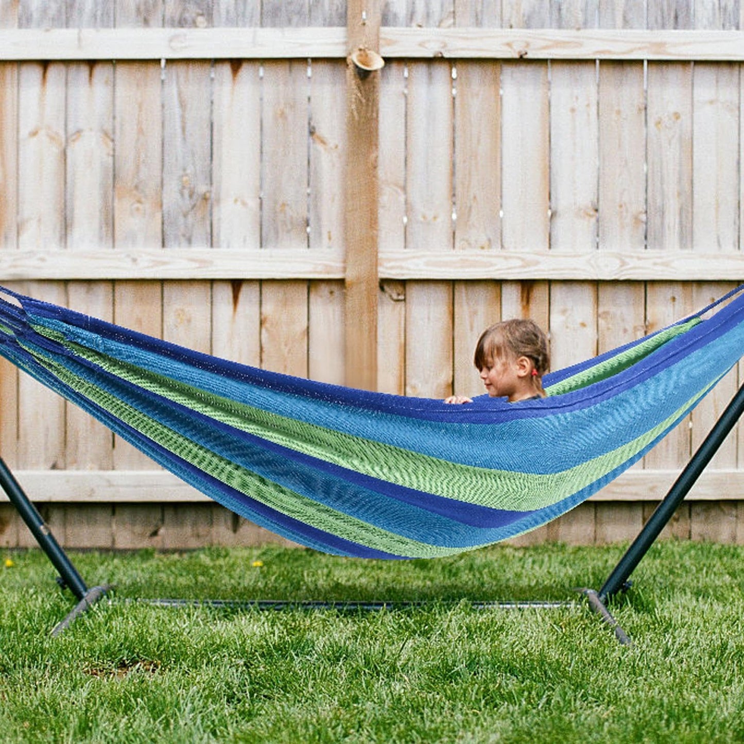 Goutime Kids Hammock with Stand,Childs Hammocks Frame Holder Base with Portable Carrying Bag for Indoor,Outdoor,Patio,Deck,Yard,Beach (Blue)