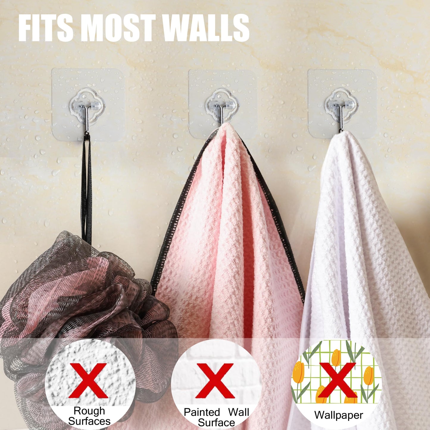 Adhesive Hooks, 32 Pack 33lb(Max) Sticky Hooks, Transparent Reusable Removable Adhesive Hooks for Hanging, Wall Hooks for Hanging Can be Use for Kitchen Bathroom Shower Outdoor Home Improvement