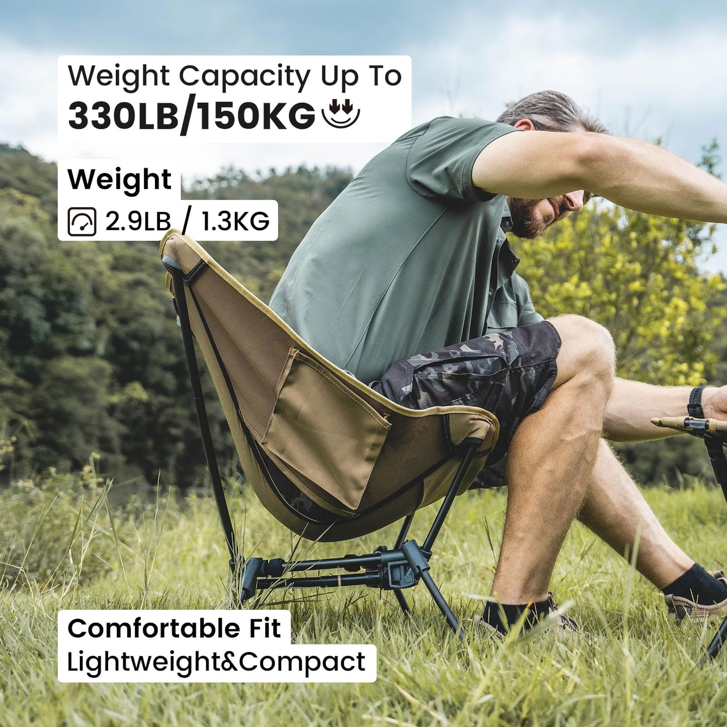 ONETIGRIS Tigerblade Camping Chair, Lightweight Folding Backpacking Hiking Chair, Compact Portable 330 lbs Capacity