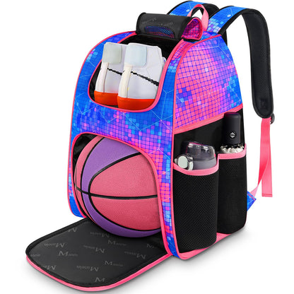 MATEIN Basketball Bag, Sturdy Soccer Bag with Ball Holder & Shoe Compartment, Large Basketball Backpack for Training Equipment, Water Resistant Sports Ball Backpack Fits Volleyball Football, Colorful