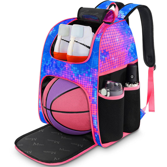 MATEIN Basketball Bag, Sturdy Soccer Bag with Ball Holder & Shoe Compartment, Large Basketball Backpack for Training Equipment, Water Resistant Sports Ball Backpack Fits Volleyball Football, Colorful