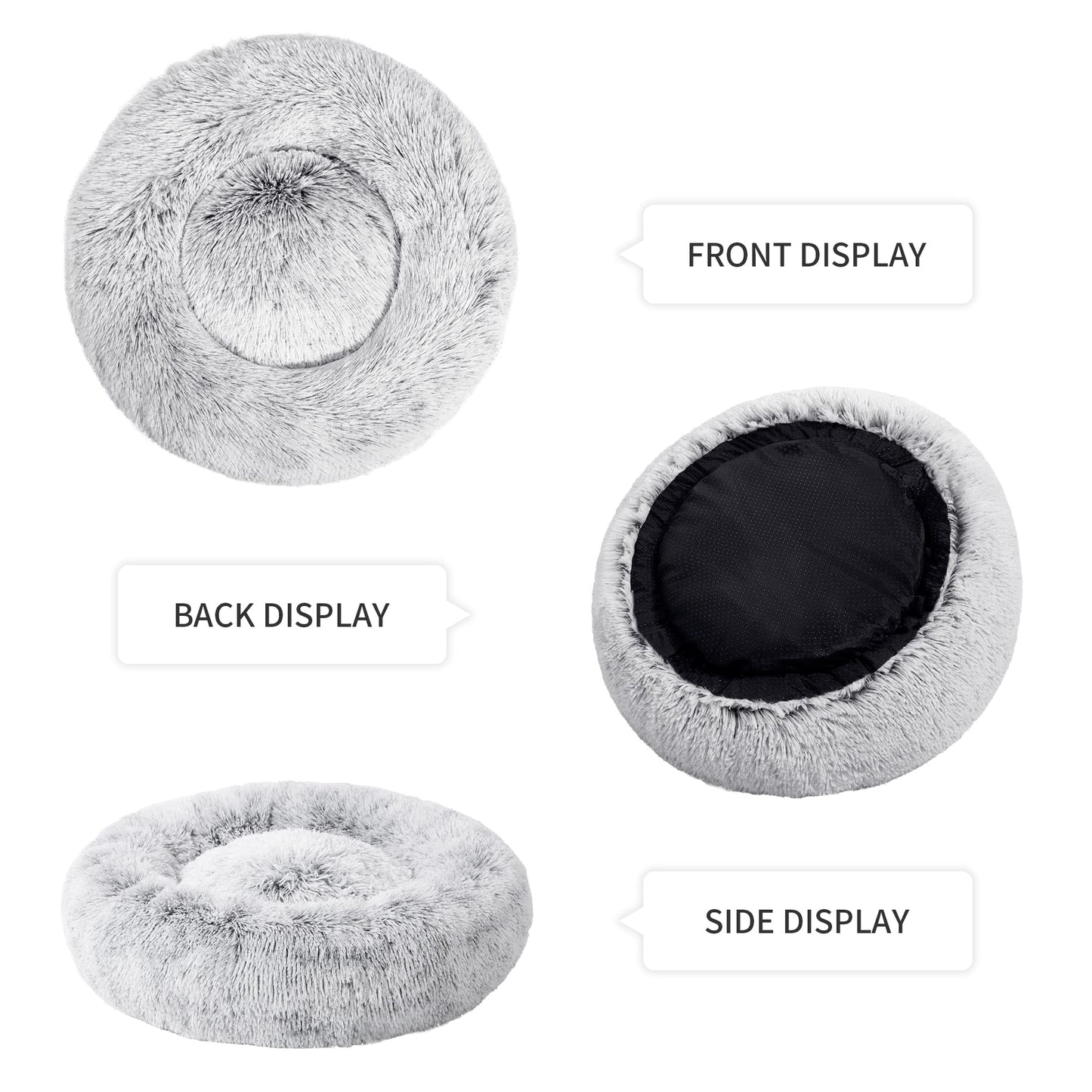 Love's cabin Calming Cat Bed for Indoor Cats, Anti-Anxiety Donut Round Dog Bed, Fluffy Faux Fur Washable Pet Bed for Small Medium Dogs and Cats,Grey,20in