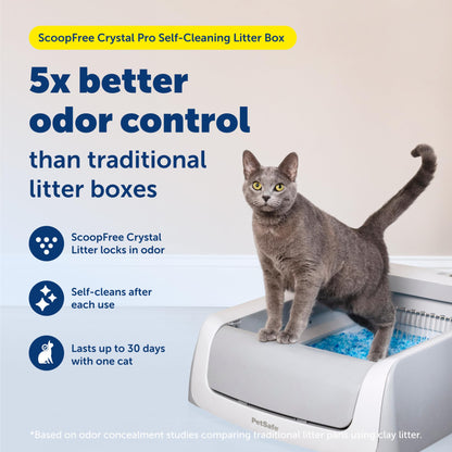 PetSafe ScoopFree Crystal Pro Self-Cleaning Automatic Litter Box - Uncovered Motion-Sensing Cat Box with Integrated Health Counter - Includes 1 Disposable Crystal Litter Tray