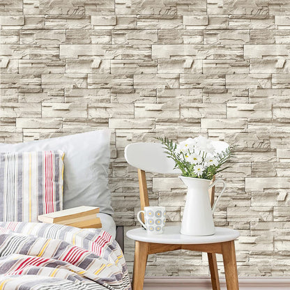 Jeweluck Stone Wallpaper Peel and Stick Brick Wallpaper 17.7”×118.1” Brick Contact Paper Peel and Stick Wall Paper Bathroom Faux Stone Backsplash for Kitchen Removable Decorative for Walls Vinyl