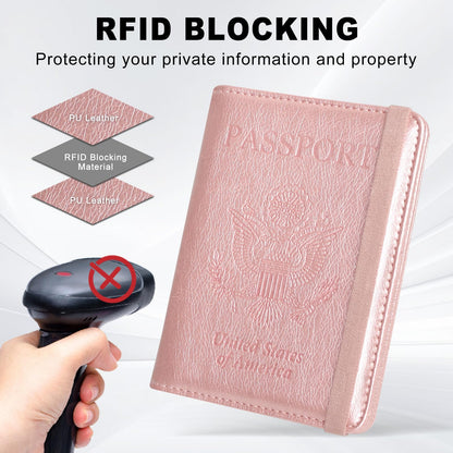 ACdream RFID BLOCKING Passport Holder Travel Wallet, Premium PU Leather Cover Passport Book with Card Holder, Pen Holder, Keep Organization, and Travel Essentials for Women and Men, Rose Gold