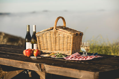 PICNIC TIME Piccadilly Picnic Basket, Romantic Picnic Basket for 2 - Includes Utensil Set, Glasses, Plates, and Wine Opener, (Red & White Plaid Pattern)