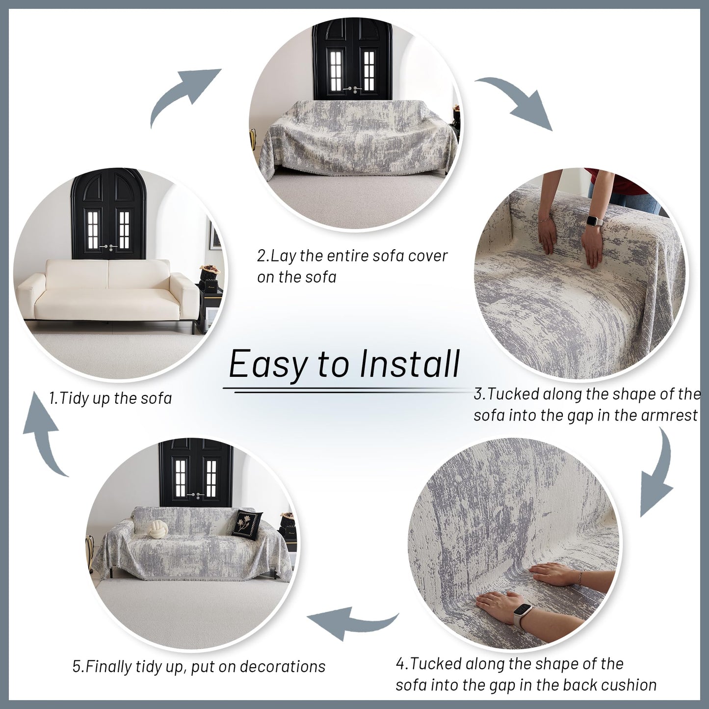 MYSKY HOME Couch Cover for Sectional Sofa Set - Washable Pet Couch Cover, 3 Cushion, Chenille, Multi-Use, 91" X150