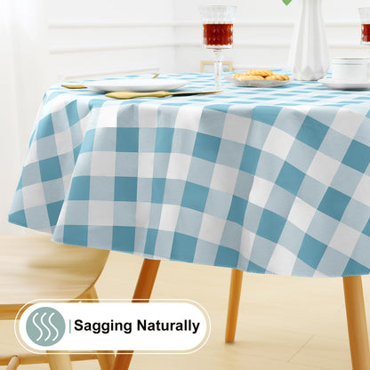 misaya Round Waterproof Vinyl Table Cloth, Buffalo Flannel Backed Tablecloth, Wipeable Plastic Table Cover for Dinner, Kitchen, Picnic (60", Aquamarine and White)