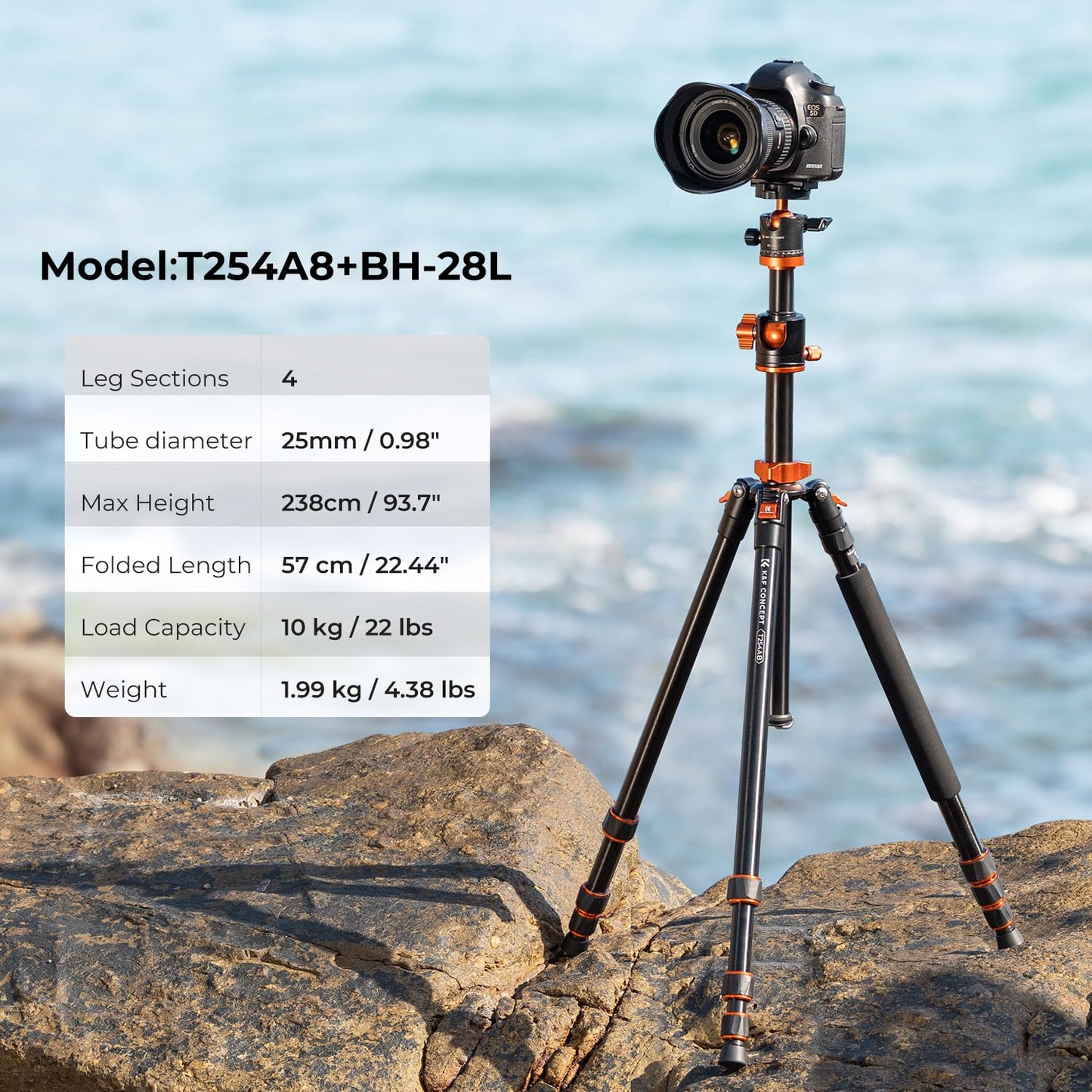 K&F Concept 94 Inch Camera Tripods 4 Section Ultra High Aluminum Professional Detachable Monopod Tripod with 360 Degree Ball Head Quick Release Plate for DSLR SLR Cameras T254A8+BH-28L (SA254T1)
