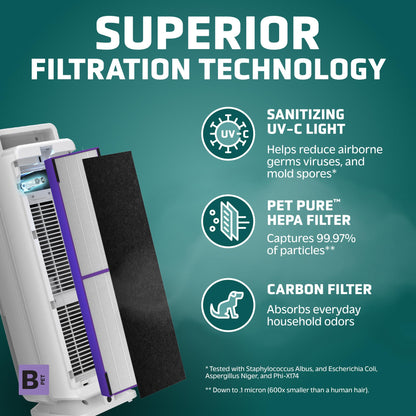 GermGuardian Air Purifier for Homes with Pets, H13 Pet HEPA Filter, Removes Pet Dander, Dust, Allergens, Smoke, Pollen, Odors, Mold, UV-C Light Helps Reduce Germs, 22 Inch, White, AC4300WPT