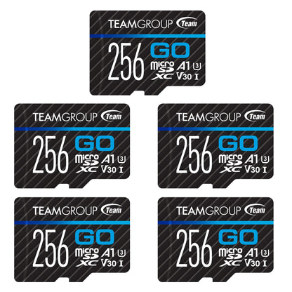 TEAMGROUP GO Card 256GB x 5 Pack Micro SDXC UHS-I U3 V30 4K for GoPro & Drone & Action Cameras High Speed Flash Memory Card for Outdoor Sports, 4K Shooting, Nintendo-Switch TGUSDX256GU368