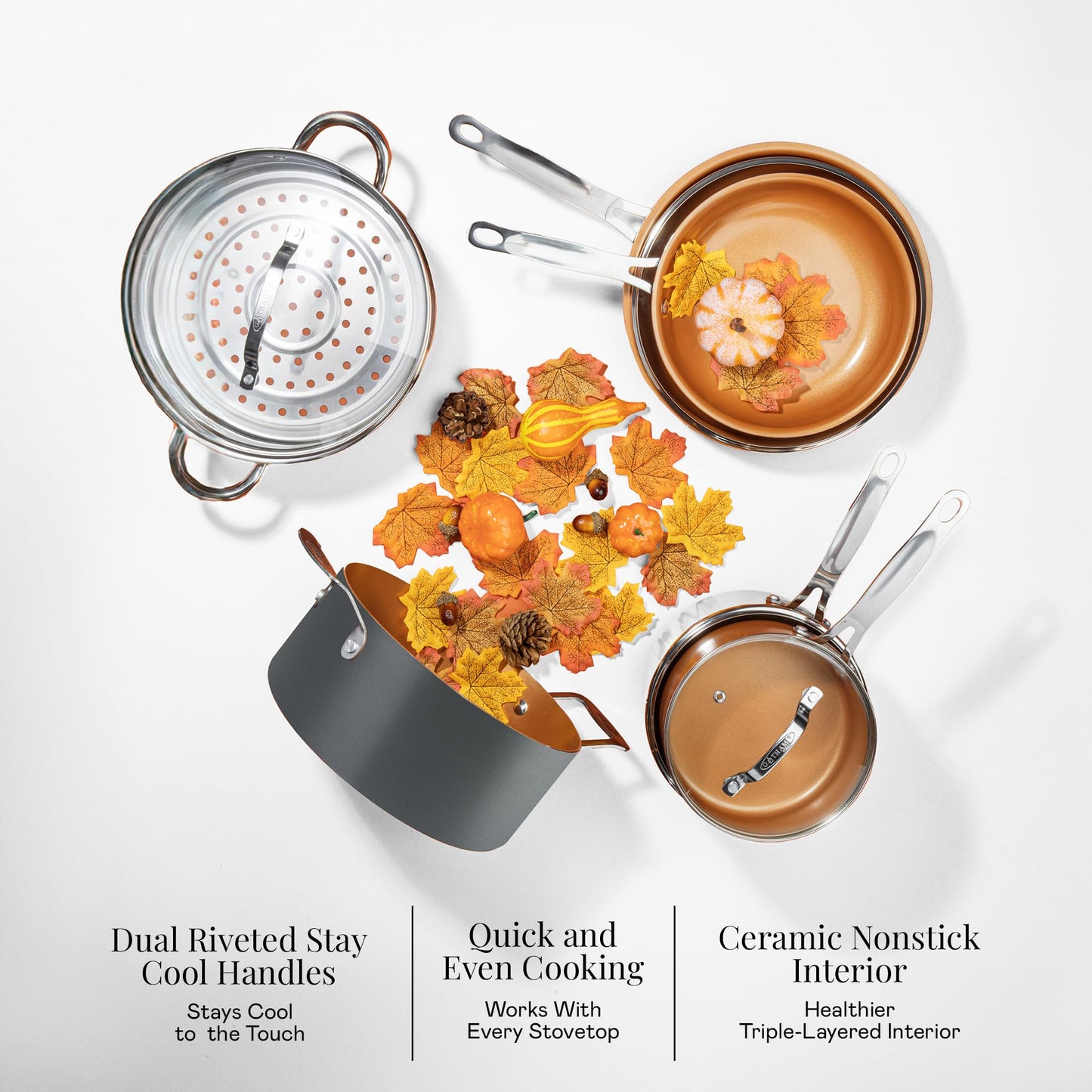 Gotham Steel 9.5 Inch Copper Non Stick Frying Pans, Ceramic Non Toxic Frying Pans Nonstick Skillet Made Without PFOA PFOS, Lightweight, Stay Cool Handle, Oven and Dishwasher Safe