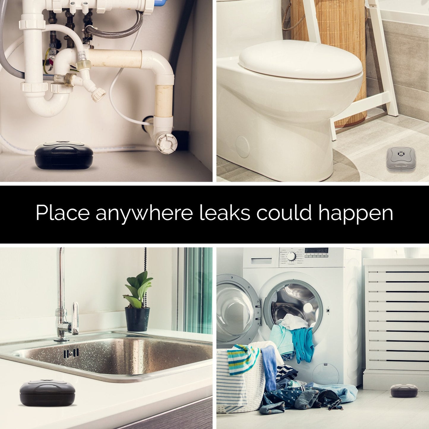 8 Pack Water Leak Detector - 95 dB Flood Detection Alarm Sensor for Bathrooms, Basements, Laundry Rooms, Garages, Attics and Kitchens by Mindful Design (White)