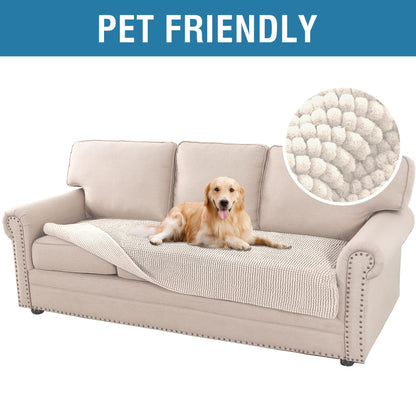 H.VERSAILTEX Plush Chenille Dog Bed Cover Thick Soft Sofa Cover for 3 Cushion Couch Anti Slip Couch Cover Furniture Protector for Dog, Pet, Cat (35" x 74", Ivory)