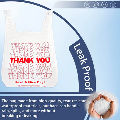 1000 Count White Disposable Thank You Bags with Handles - 11''x6''x21'' Plastic Carry Bags for Retail/Supermarket