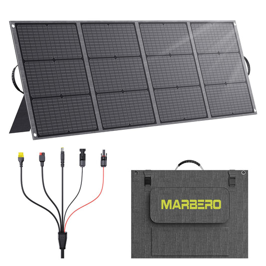 MARBERO 200W Portable Solar Panel for Power Station & DC Devices 200 Watt Foldable Solar Charger >23% High Efficiency IP68 Waterproof Compatible with Solar Generator for Camping RV Outdoor Cloudy