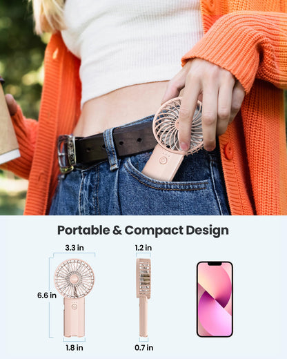 2pcs Mini Portable Folding Handheld Fans USB Rechargeable Personal Fan Neck Desktop 4-speed 3-in-1 Silent Handheld Mini Fan 6-15 hours battery life Suitable for summer travel Camping Outdoor Kids Gift