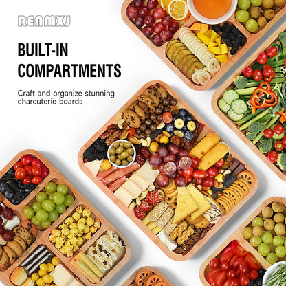 Renmxj Charcuterie Board with Clear Lid, Travel Portable Cheese Board Charcuterie Boxes Cutting Boards for Kitchen, House Warming Gifts New Home, Gifts for Women (6 Compartments Black)