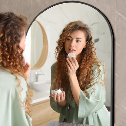 NicBex Arched Full Length Mirror with Stand, 56"x19" Aluminum Alloy Frame Floor Mirror, Black - Free Standing, Leaning Against Wall or Wall-Mounted, for Bedroom Living Room Dressing Room