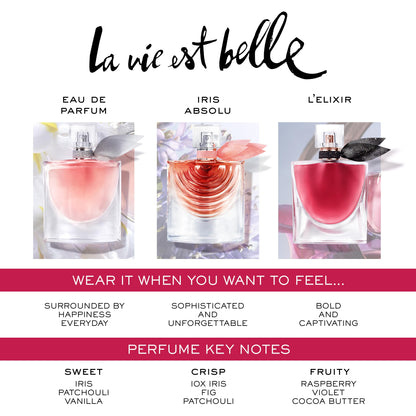 Lancôme La Vie Est Belle Eau de Parfum - Long Lasting Fragrance with Notes of Iris, Earthy Patchouli, Warm Vanilla & Spun Sugar - Floral & Sweet Women's Perfume, 0.34 Fl Oz
