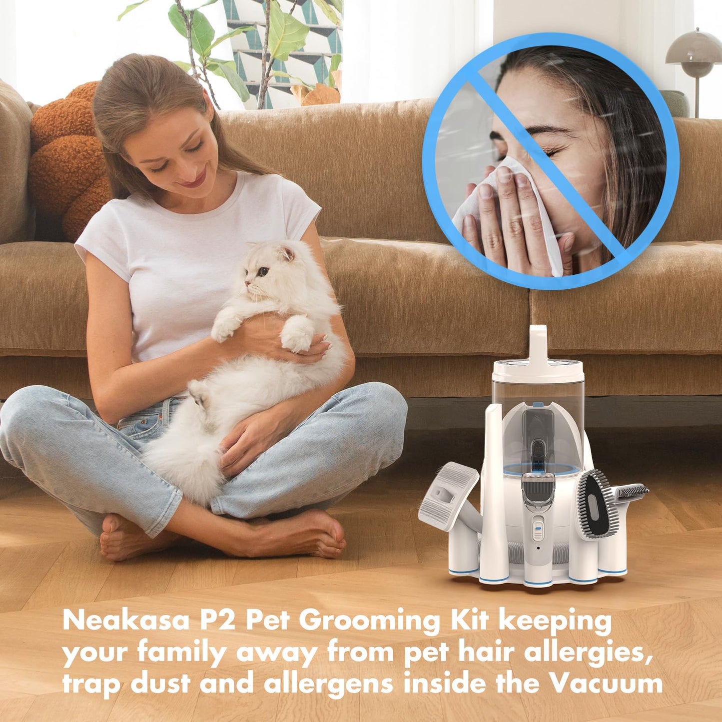 Neakasa by neabot P2 Pro Dog Grooming Kit, Dog Clippers Vacuum Suction 99% Hair, Pet Grooming with 5 Proven Tools, 2L Large-Capacity Easy Empty Dustbin for Dogs Cats Animals