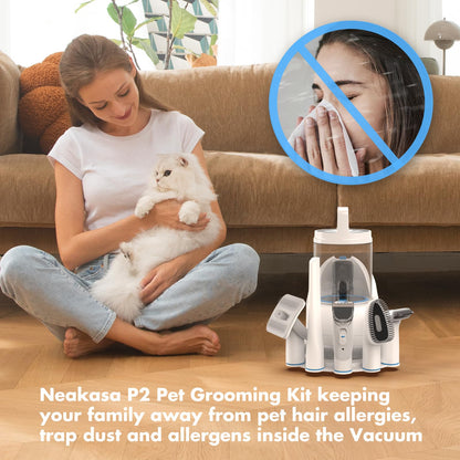 Neakasa by neabot P2 Pro Dog Grooming Kit, Dog Clippers Vacuum Suction 99% Hair, Pet Grooming with 5 Proven Tools, 2L Large-Capacity Easy Empty Dustbin for Dogs Cats Animals