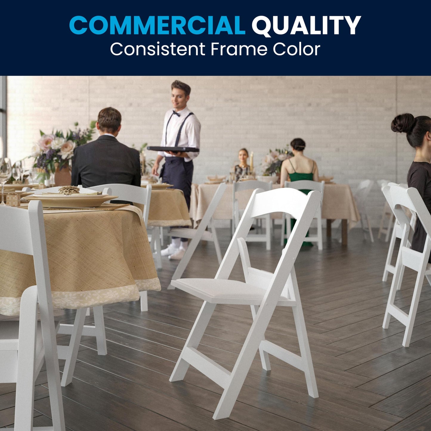 Flash Furniture Hercules Series Folding Chair - White Resin - Set of 4 800LB Weight Capacity Comfortable Event Chair - Light Weight Folding Chair