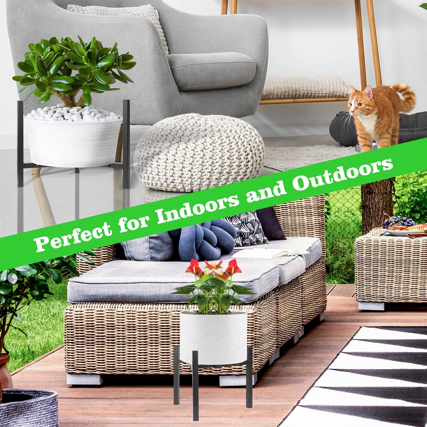 Airpark Plant Stand Indoor Adjustable, Metal Modern Plant Stands, Heavy Duty Stable Plant Pot Flower Holder Indoor Outdoor Corner, Fit 8 9 10 11 12 inch Pots, Black (Pot & Plant Not Included)