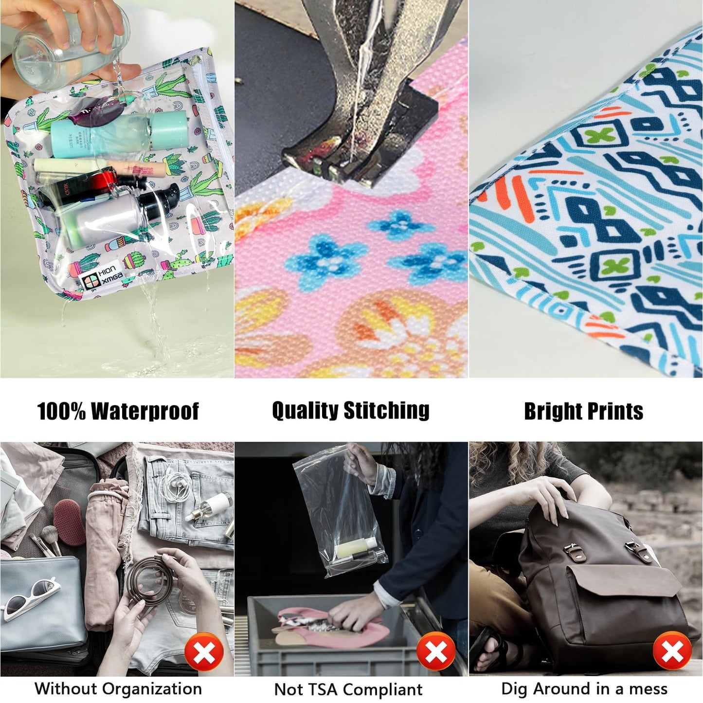 HIONXMGA TSA Approved Toiletry Bag, Set of 3 Clear Travel Toiletry Bag Quart Size Zipper Travel Pouch, Waterproof Makeup Cosmetic Bag for Women Men Kids Toiletries Carry on, Cacti A