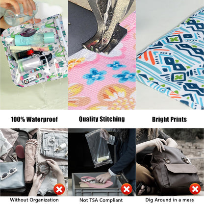 HIONXMGA TSA Approved Toiletry Bag, Set of 3 Clear Travel Toiletry Bag Quart Size Zipper Travel Pouch, Waterproof Makeup Cosmetic Bag for Women Men Kids Toiletries Carry on, Cacti A