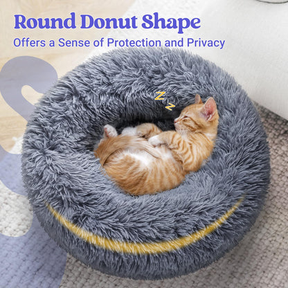 rabbitgoo Cat Beds for Indoor Cats, 20 inches Cat Bed Machine Washable, Fluffy Round Pet Bed Non-Slip, Calming Soft Plush Donut Cuddler Cushion Self Warming for Small Dogs Kittens, Dark Grey, Medium
