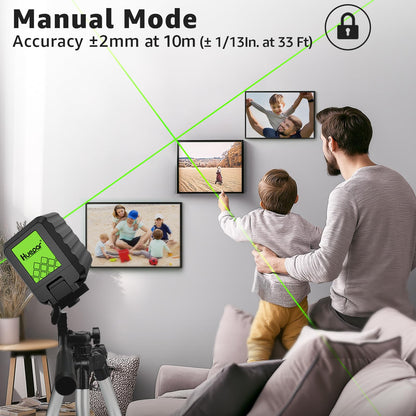 Laser Level with Tripod, Huepar 100Ft Self Leveling Green Cross Line DIY Laser Leveler Tool for Picture Hanging Floor Tile Wall Home Renovation, Gift for Him Father Husband Boyfriend (25.6in Tripod)