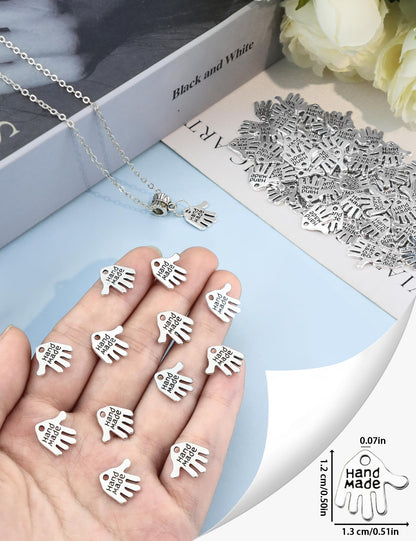 JIALEEY 100PCS Hand Shaped Charms Hand Made Tag Signs Charms Carved Silver Tone for Fashionable Jewelry Making Charms Findings Crafting Sewing