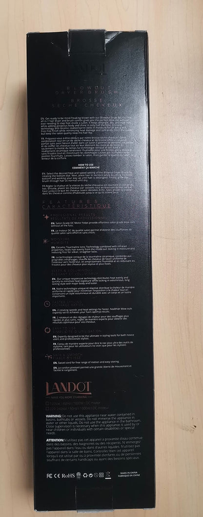 LANDOT Hair Blow Dryer Brush: One-Step Hot Air Brush with 60mm Oval Barrel - 4 in 1 HairDryer Styler and Volumizer for Drying Straightening Curling Volumizing Hair Fight Frizz and Add Volume