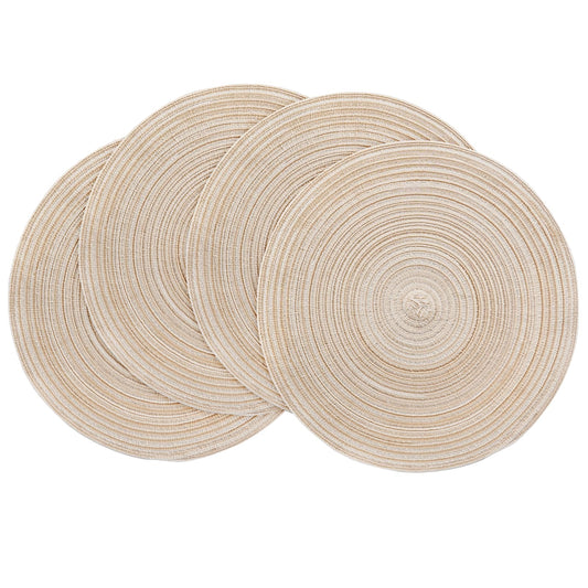 Floroom 15 Inch Round Braided Placemats Set of 4, Washable Heat Resistant Cotton Polyester Circle Place Mats for Kitchen Dining Table - Canvas Beige
