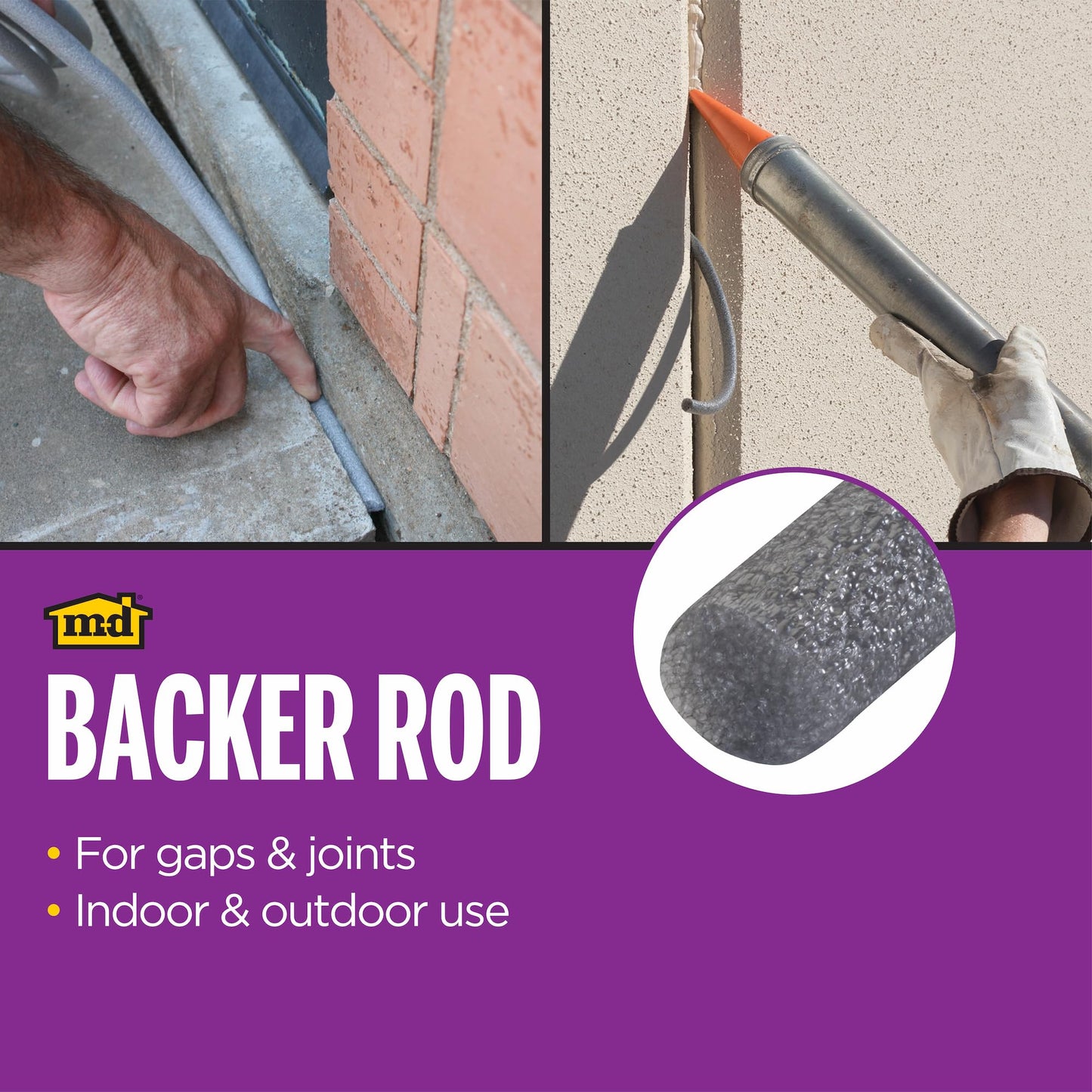 M-D Building Products - Versatile Gray Foam Backer Rod Set 1/2in x 20ft - Essential Caulk Saver for Sealing Concrete Gaps, Expansion Joints, and Crack Filling (71480)