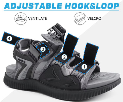 KuaiLu Mens Arch Support Hiking Sandals Orthopedic Athletic Sport Recovery Walking Cushion Sandals Open Toe Summer Beach Travel Sandles Plantar Fasciitis Water Outdoor Sandalias BlackGrey 10.5