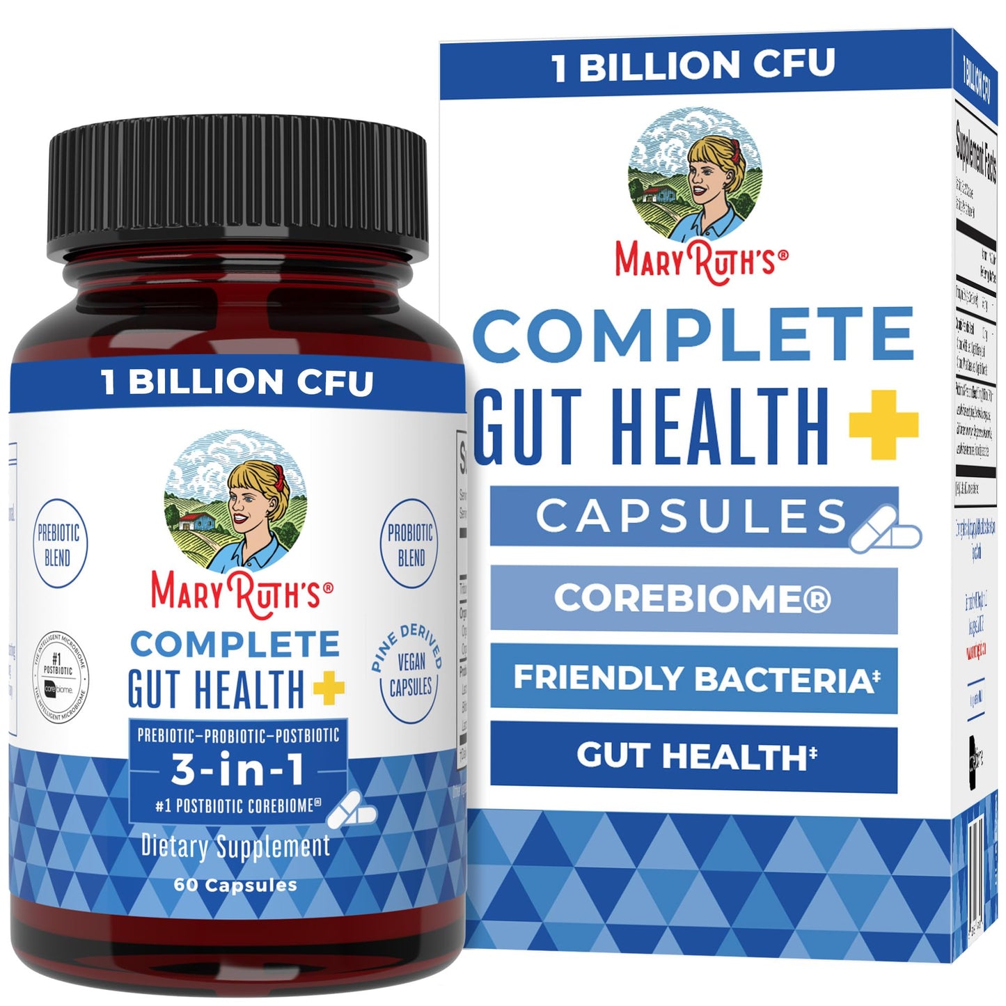 MaryRuth's Complete Gut Health+ Capsules | 5 Probiotic Blend | Butyrate | Corebiome® | Vegan Gut Support | Support Gastrointestinal Health & Microbiome | 2 Capsules Daily | 30 Servings