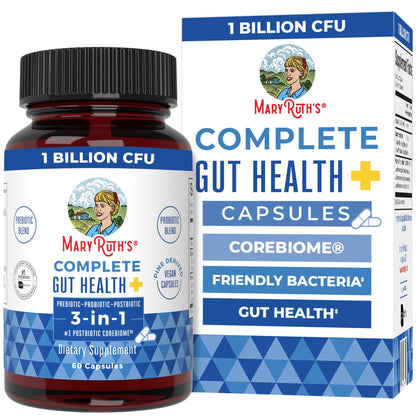 MaryRuth's Complete Gut Health+ Capsules | 5 Probiotic Blend | Butyrate | Corebiome® | Vegan Gut Support | Support Gastrointestinal Health & Microbiome | 2 Capsules Daily | 30 Servings