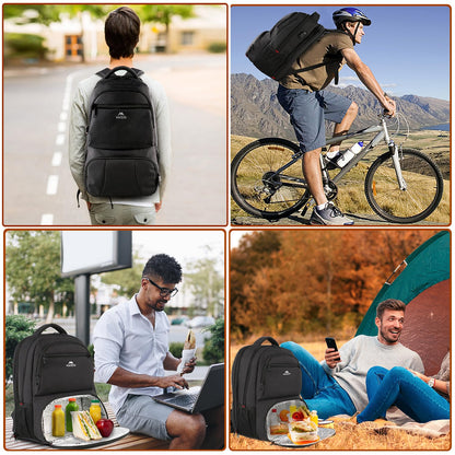 MATEIN Lunch Backpack for Men Work, 17 Inch Insulated Cooler Backpack Lunch Box with USB Charging Port, Water Resistant Laptop Back Pack Computer Meal Prep Backpacks for Picnic College Travel, Black