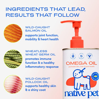 Native Pet Omega 3 Fish Oil for Dogs & Cats - Promotes Healthy Skin, Shiny Coat, & Strong Joints - Made with Wild Alaskan Salmon Oil for Dogs – Tasty, Fast-Absorbing Omega 3 6 9 Liquid Supplement- 8oz