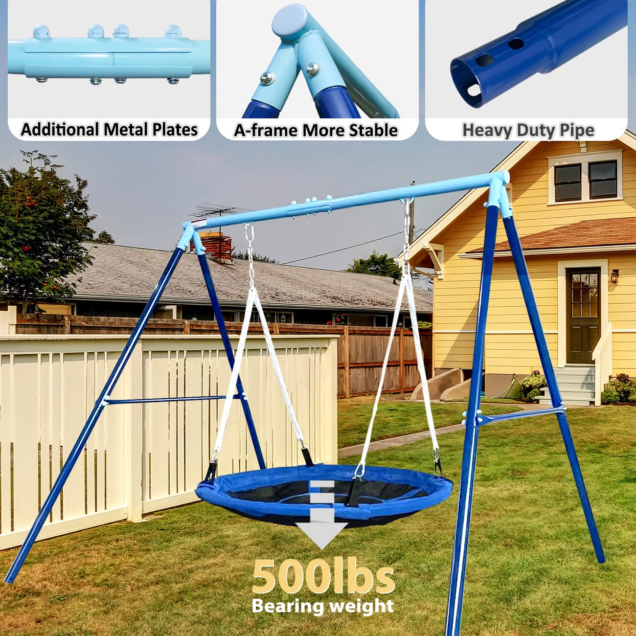 JYGOPLA Heavy Duty 500lbs Saucer Swing Set - Outdoor Metal Frame Playground Equipment for Backyard, Includes 45'' Tree Swing & Adjustable Steel Stand - Kids/Toddlers Age 3-12