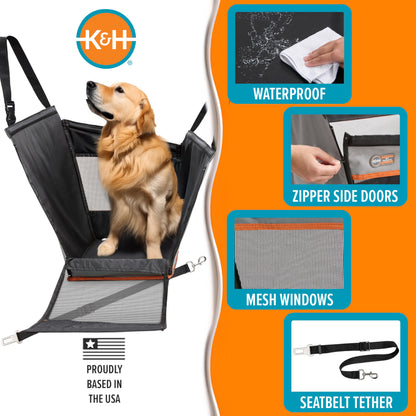 K&H Pet Products Buckle N Go Dog Car Seat for Large Dogs, Waterproof Fabric, Breathable Mesh Sides, Adjustable Seat Belt Leash, Carseat for Medium to Large Pets, Car Seat Cover - 21 X 19 X 19in