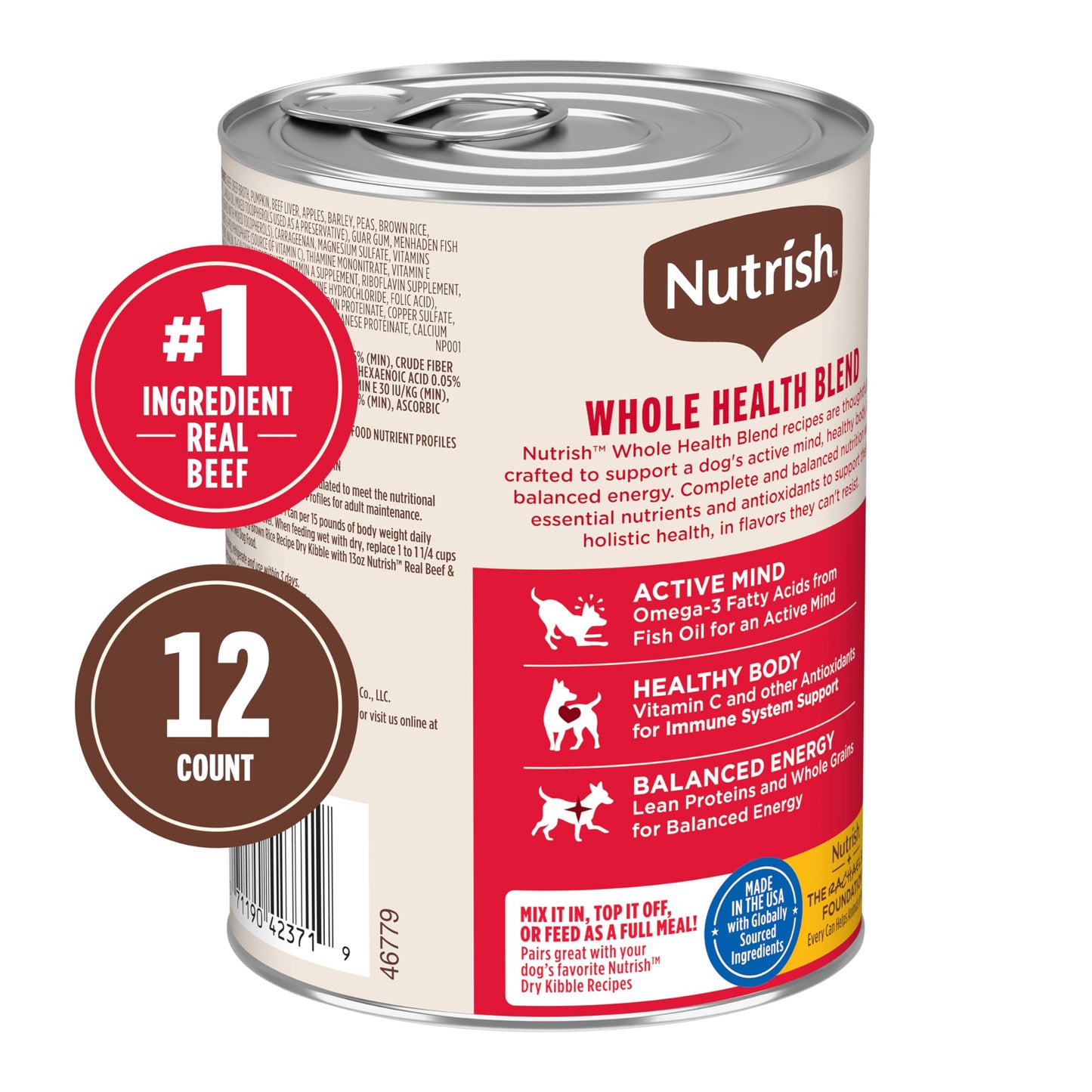 Nutrish Real Beef & Pumpkin Recipe Whole Health Blend Premium Paté Wet Dog Food, 13 oz. Can, 12 Count, Packaging May Vary (Rachael Ray)